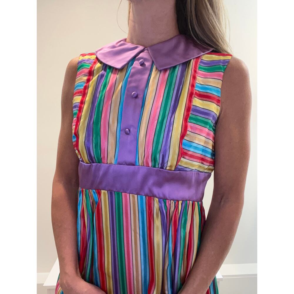 WOW! Rare Colorful Rainbow 1960s-1970s Sleeveless Maxi Dress w Collar Small JL - Picture 2 of 12